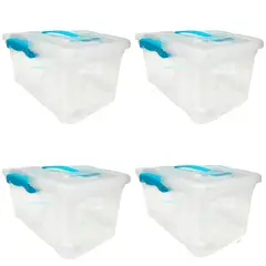 REYPLAST - Caja Organizadora Transparente Con Tapa Y Manilla 6,5 Lts. Pack 4
