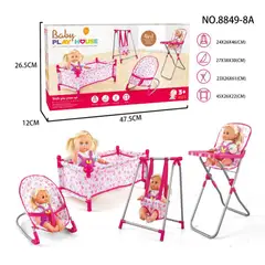 GENERICO - Set Juego 4 En 1 Con Muñeca, Silla, Comedor, Columpio Y Cuna