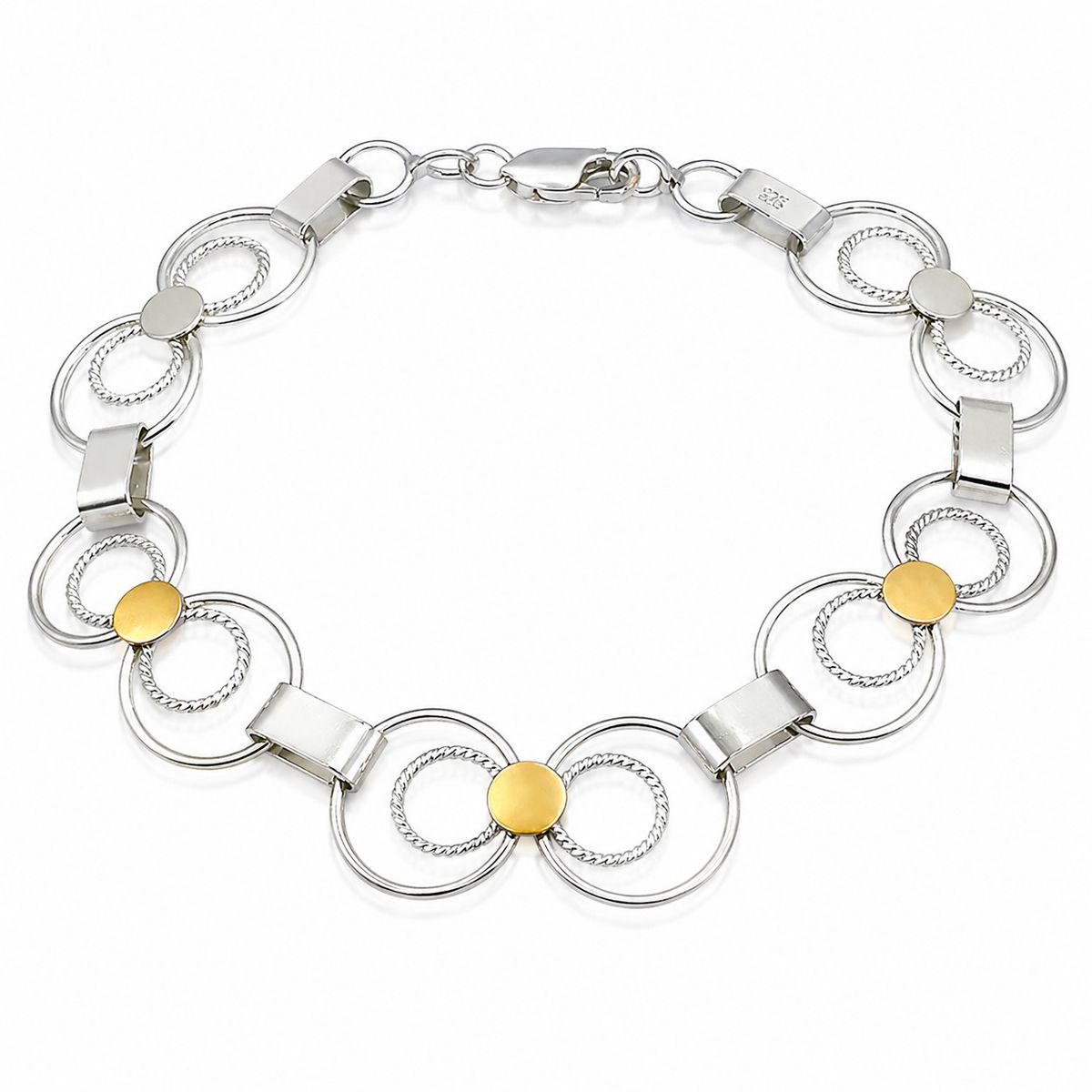 JOYAS MYTOKE - Pulsera Rustica Plata Oro 18k Argollas Redonda Exclusiva