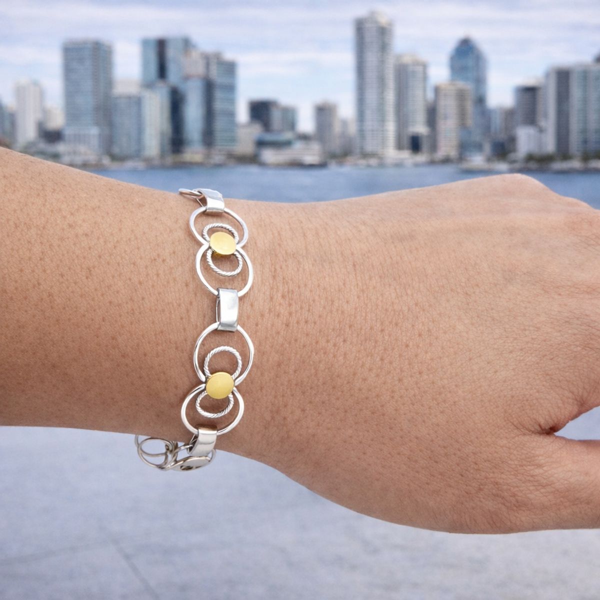 JOYAS MYTOKE - Pulsera Rustica Plata Oro 18k Argollas Redonda Exclusiva