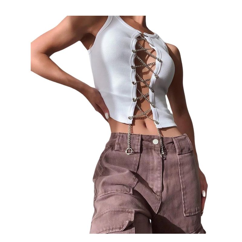 GARSIL - Crop Top Ajustable y Corto Para Mujer - Peto  - Polera Con Cadenas