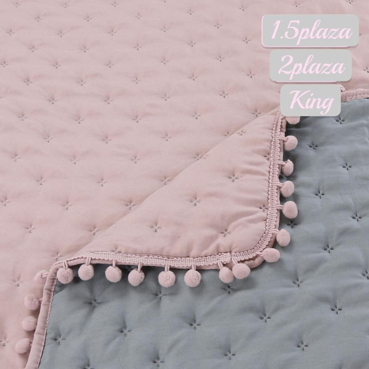 ANGELES DEL HOGAR - Cubrecama Quilt 100% Algodón con Pompón 2 Plazas