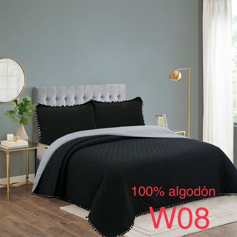 ANGELES DEL HOGAR - Cubrecama Quilt 100% Algodón con Pompón 2 Plazas