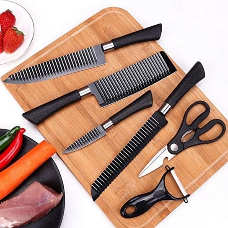 GENERICO - Set De 6 Cuchillos Juego Cuchillos Cocina Tijera Pelador Pro