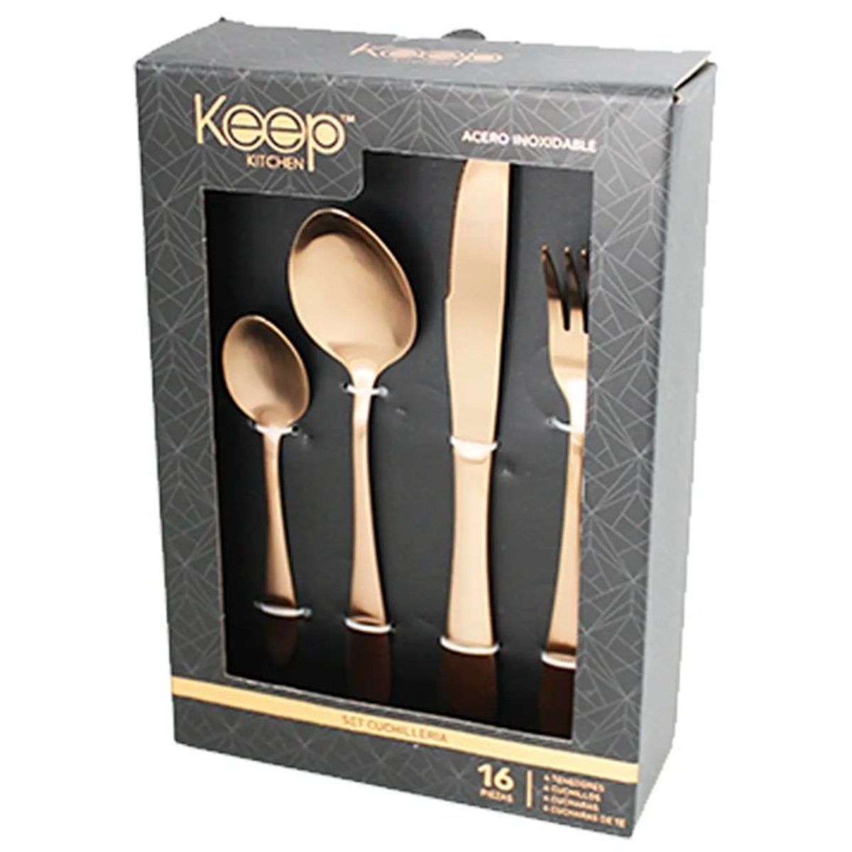 KEEP - SET CUBIERTOS KEEP ROSE GOLD 16 PCS 2,5 MM