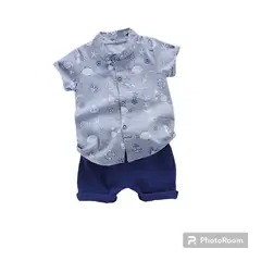 ANGO - Conjunto bebe Marino Camisa y Short Gris