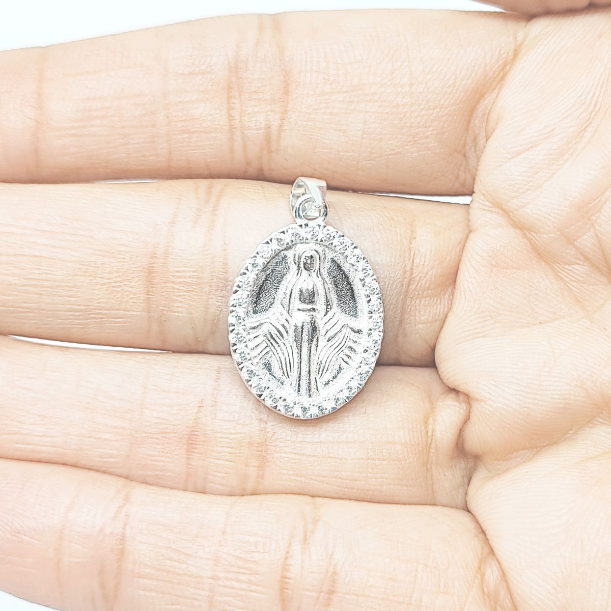 COGGIOLA - Colgante Medalla Virgen De Los Rayos Circón Plata Fina 925