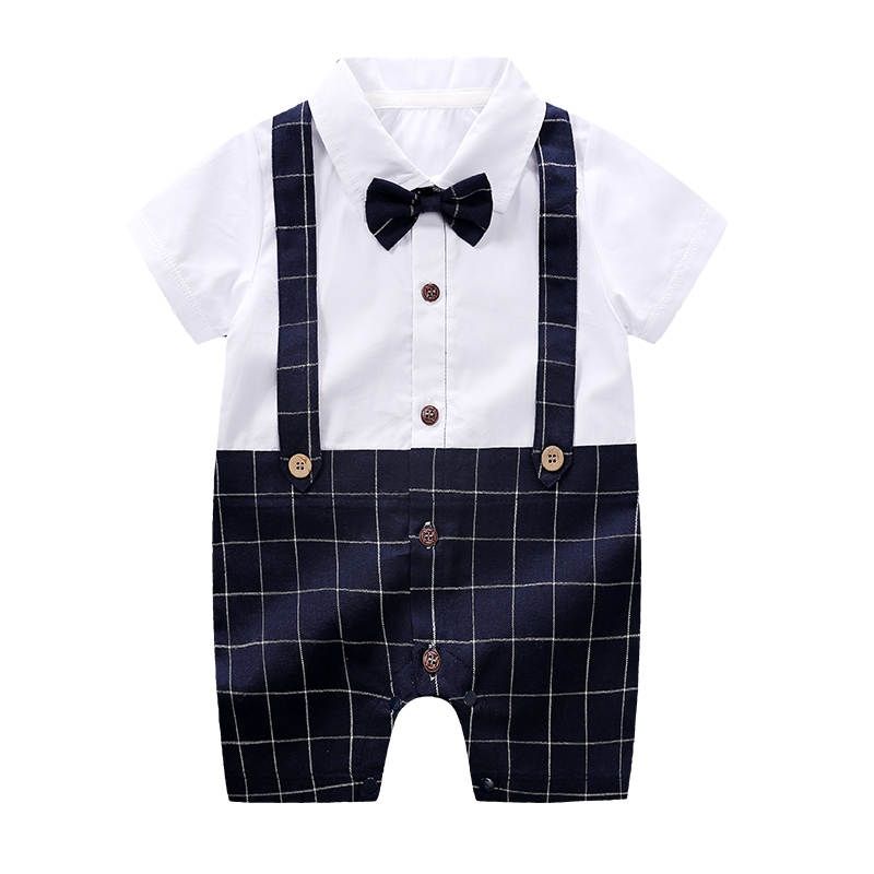 ANGO - Enterito bebe VERANO Gentleman Camisa Pant Azul Cuadrille Susp