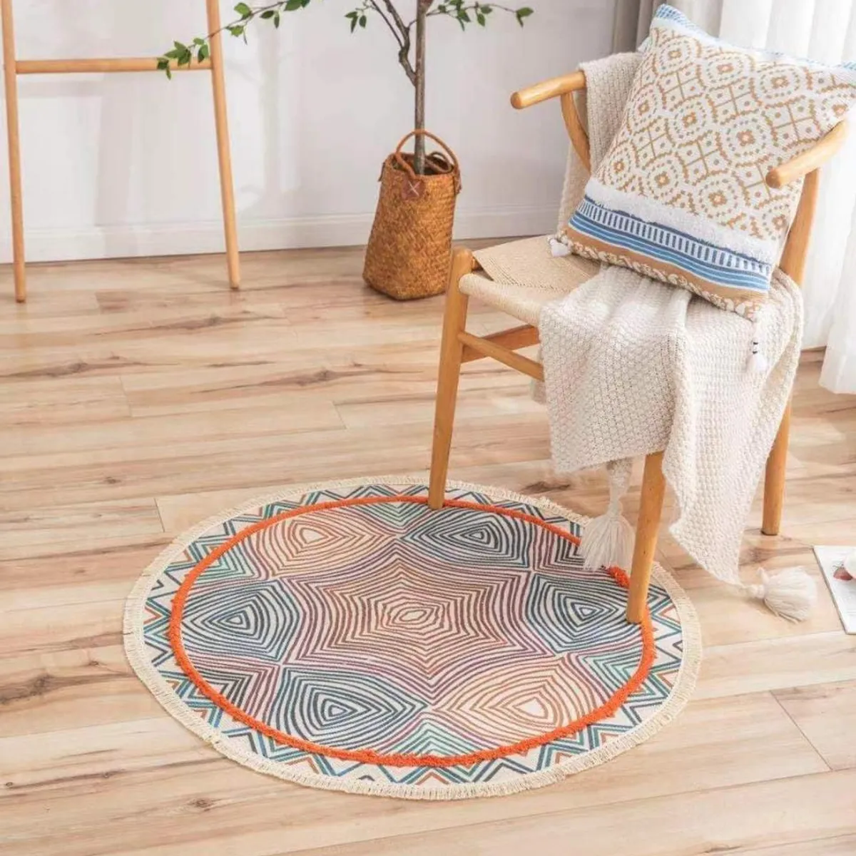 ANGELES DEL HOGAR - Alfombra de Estilo Étnico Redonda 120 cm