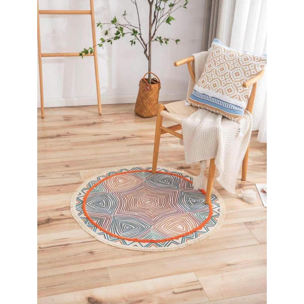 ANGELES DEL HOGAR - Alfombra de Estilo Étnico Redonda 120 cm