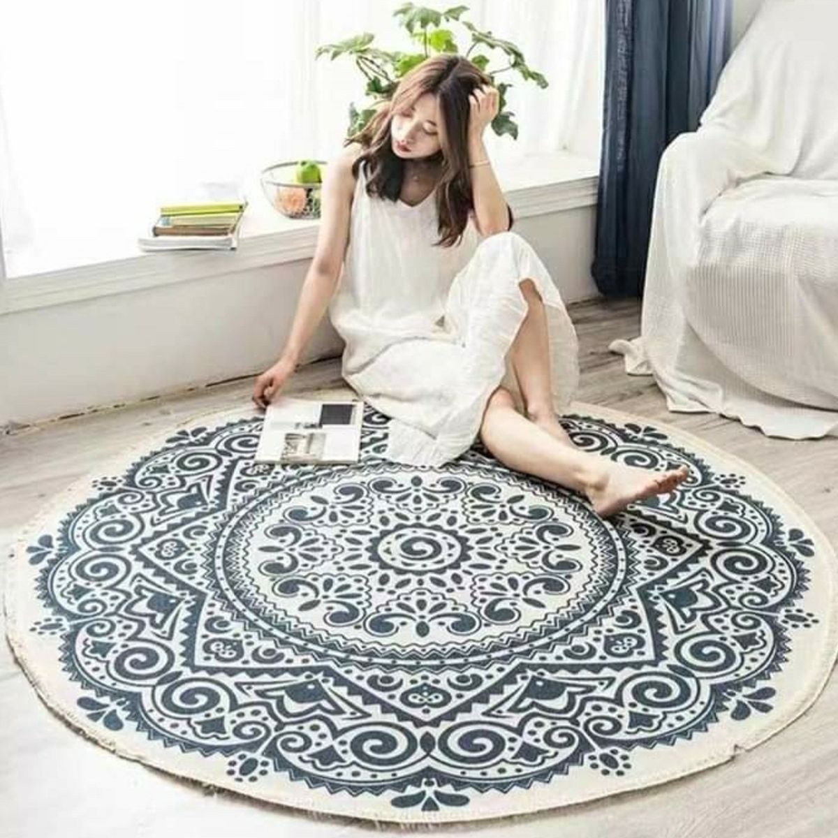 ANGELES DEL HOGAR - Alfombra de Estilo Étnico Redonda 120 cm