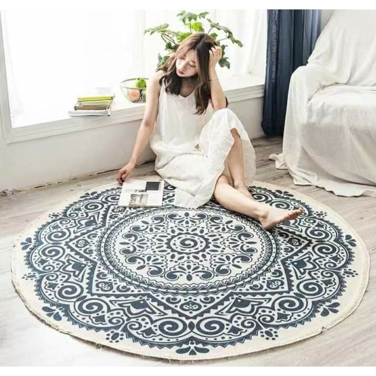 ANGELES DEL HOGAR - Alfombra de Estilo Étnico Redonda 120 cm