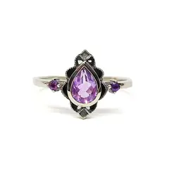 ANDREA COGGIOLA JOYAS - Anillo Loto Amatista Plata Fina 925 Envejecido