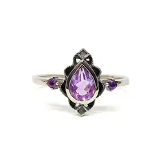 ANDREA COGGIOLA JOYAS - Anillo Loto Amatista Plata Fina 925 Envejecido
