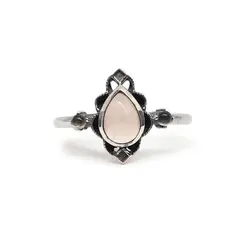 ANDREA COGGIOLA JOYAS - Anillo Loto Cuarzo Rosa Plata Fina 925 Envejecido