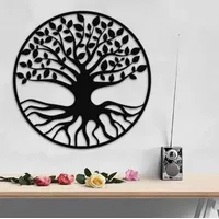 Árbol De La Vida Mándala Cuadro Decoración De Pared 60 Cm Negro