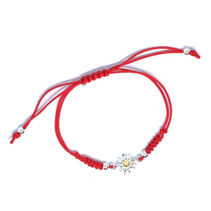 ANDREA COGGIOLA JOYAS - Pulsera Girasol Plata Fina 925 Cordón Rojo