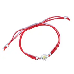 ANDREA COGGIOLA JOYAS - Pulsera Girasol Plata Fina 925 Cordón Rojo