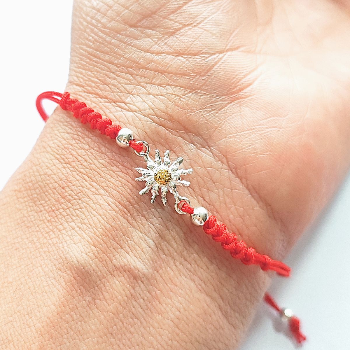COGGIOLA - Pulsera Girasol Plata Fina 925 Cordón Rojo