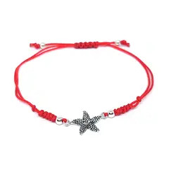 COGGIOLA - Pulsera Estrella De Mar Plata Fina 925 Envejecida Cordón Rojo