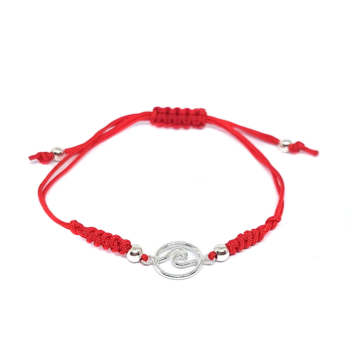COGGIOLA - Pulsera Ola Plata Fina 925 Cordón Rojo