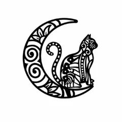 GENERICO - CUADRO DECORACION DE PARED GATO LUNA MANDALA 60 cm