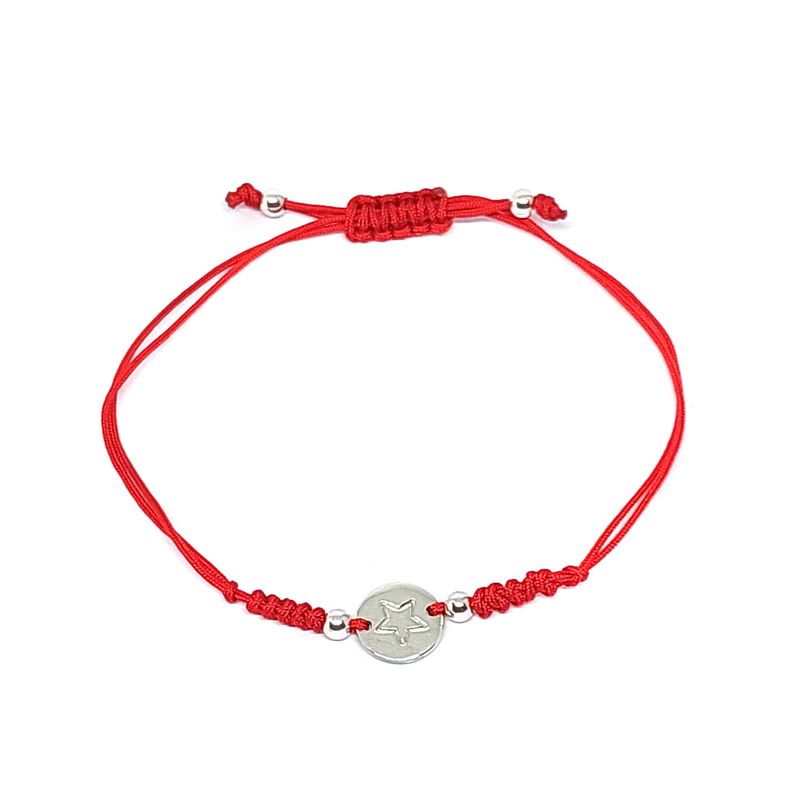 ANDREA COGGIOLA JOYAS - Pulsera Estrella Circulo Plata Fina 925 Cordón Rojo