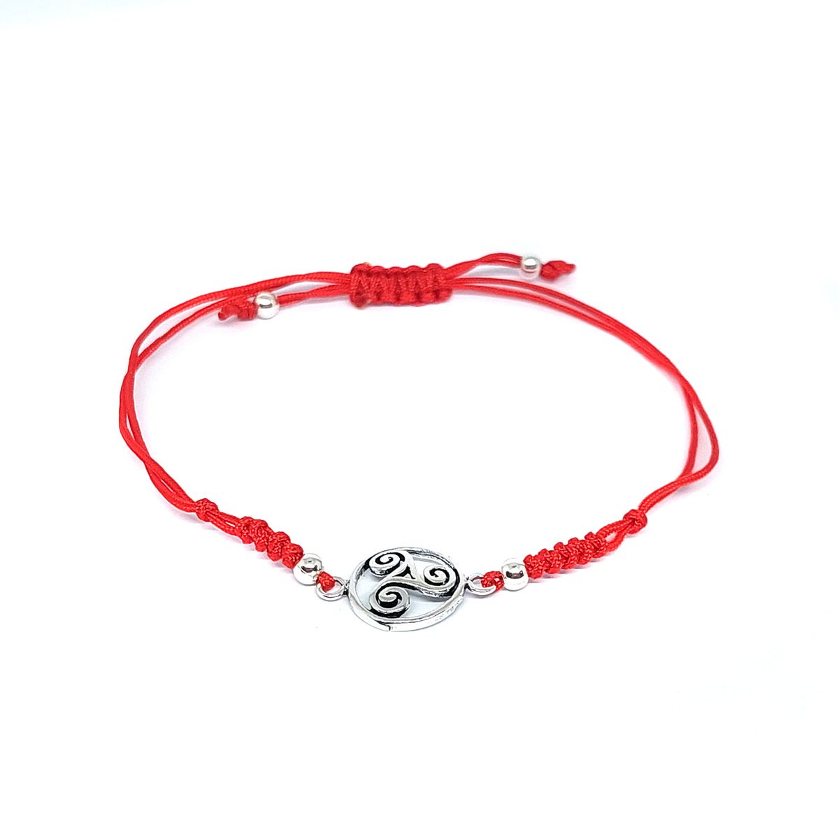 COGGIOLA - Pulsera Celta Plata Fina 925 Envejecida Cordón Rojo