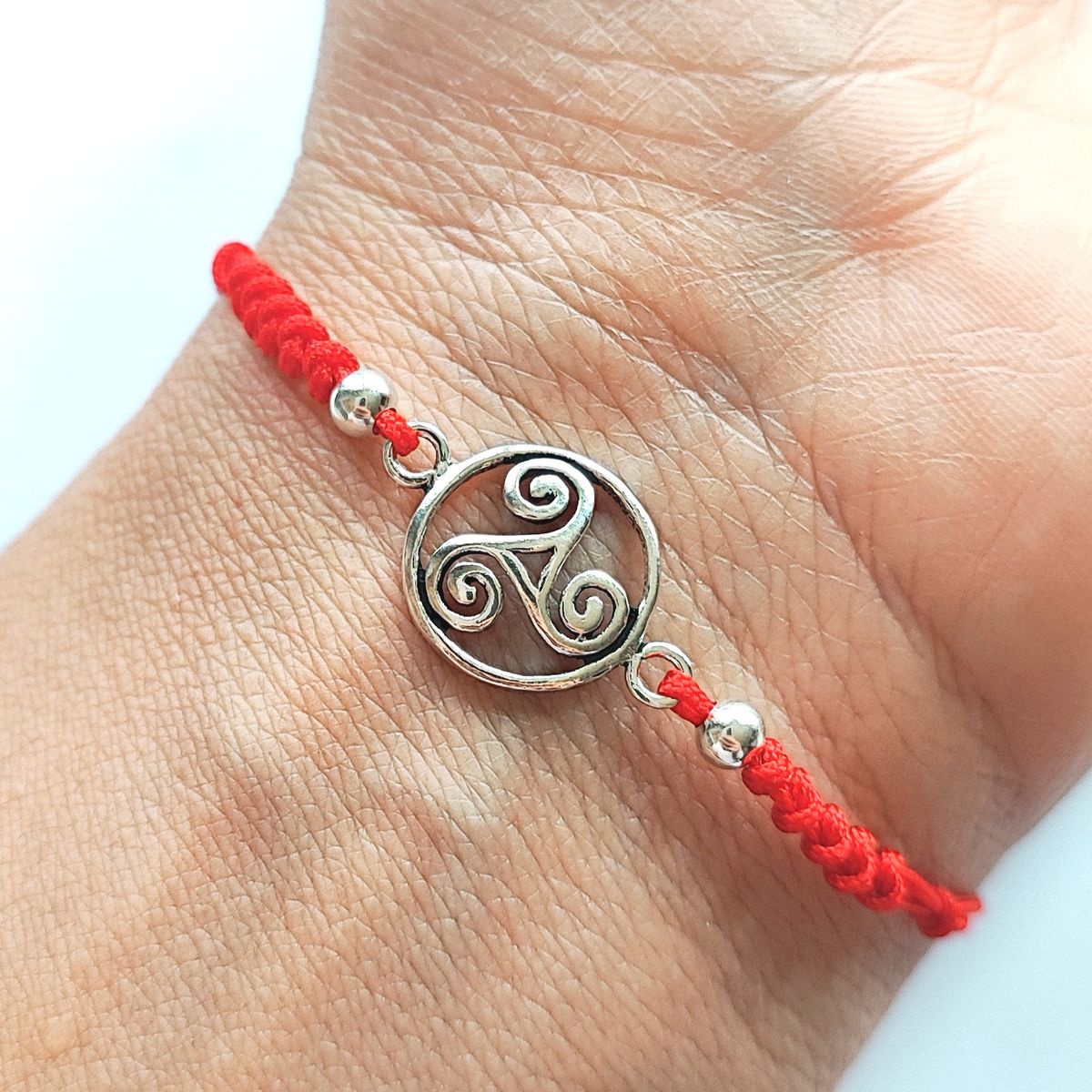 COGGIOLA - Pulsera Celta Plata Fina 925 Envejecida Cordón Rojo