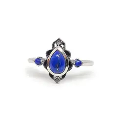 ANDREA COGGIOLA JOYAS - Anillo Loto Lapislázuli Plata Fina 925 Envejecido