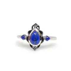 ANDREA COGGIOLA JOYAS - Anillo Loto Lapislázuli Plata Fina 925 Envejecido