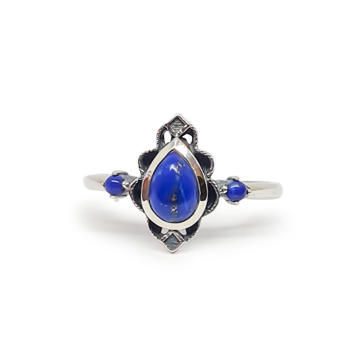 COGGIOLA - Anillo Loto Lapislázuli Plata Fina 925 Envejecido