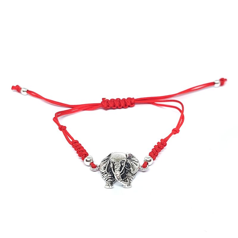 ANDREA COGGIOLA JOYAS - Pulsera Elefante Plata Fina 925 Envejecida Cordón Rojo