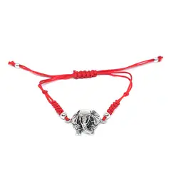 COGGIOLA - Pulsera Elefante Plata Fina 925 Envejecida Cordón Rojo