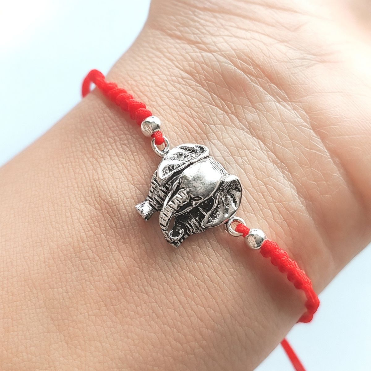 COGGIOLA - Pulsera Elefante Plata Fina 925 Envejecida Cordón Rojo