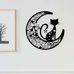 GENERICO - CUADRO DECORACION DE PARED GATO LUNA MANDALA 60 cm