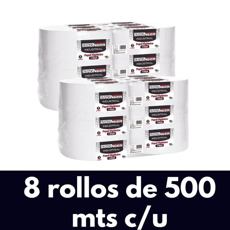 GENERICO - Papel Higiénico Jumbo Marca Stronger 8 Rollos X 500 Mts Hoja Simple.