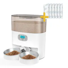 GENERICO - Dispensador Comida Gato DoblePlato 56L Blanco y Antihumedad