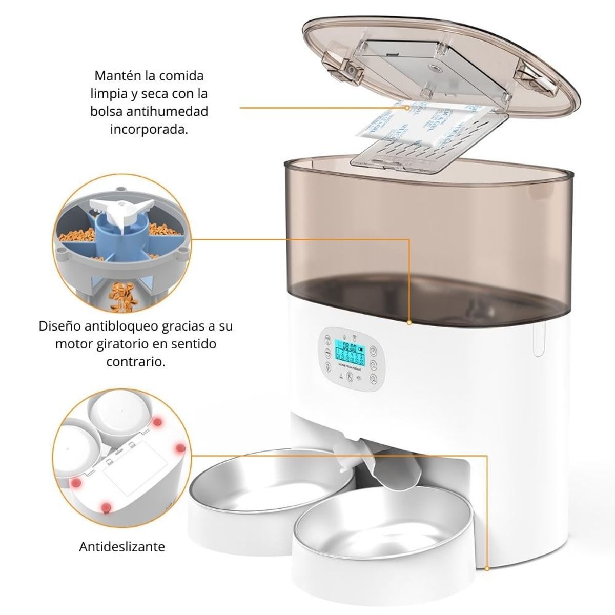 GENERICO - Dispensador Comida Gato DoblePlato 56L Blanco y Antihumedad