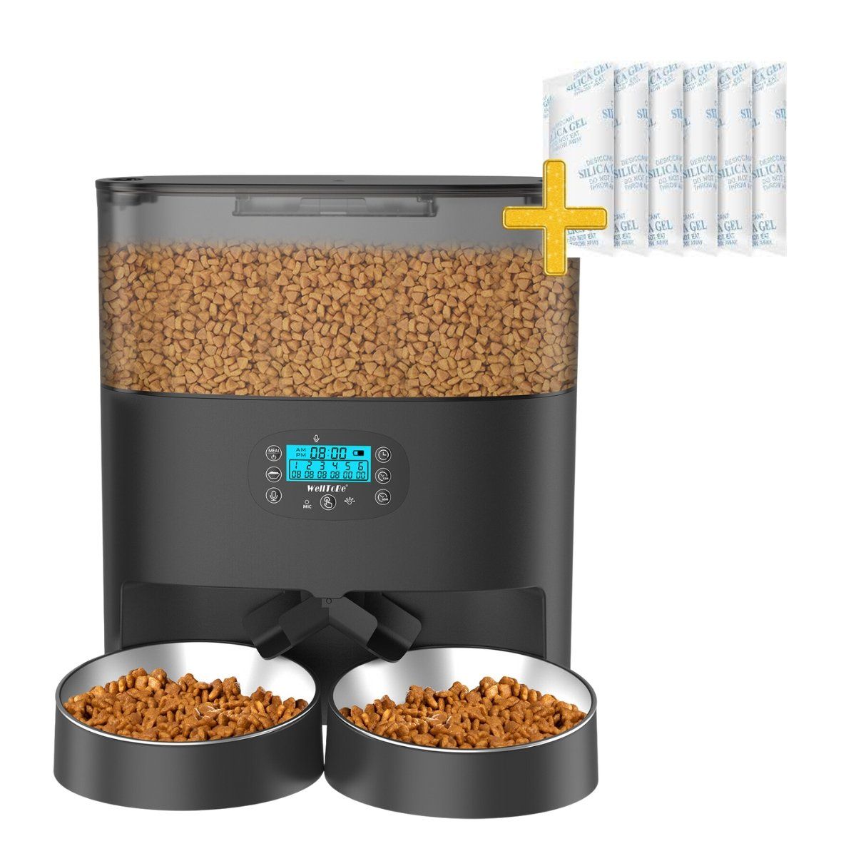 GENERICO - Dispensador Comida Gato DoblePlato 5.6 L Negro y Antihumedad