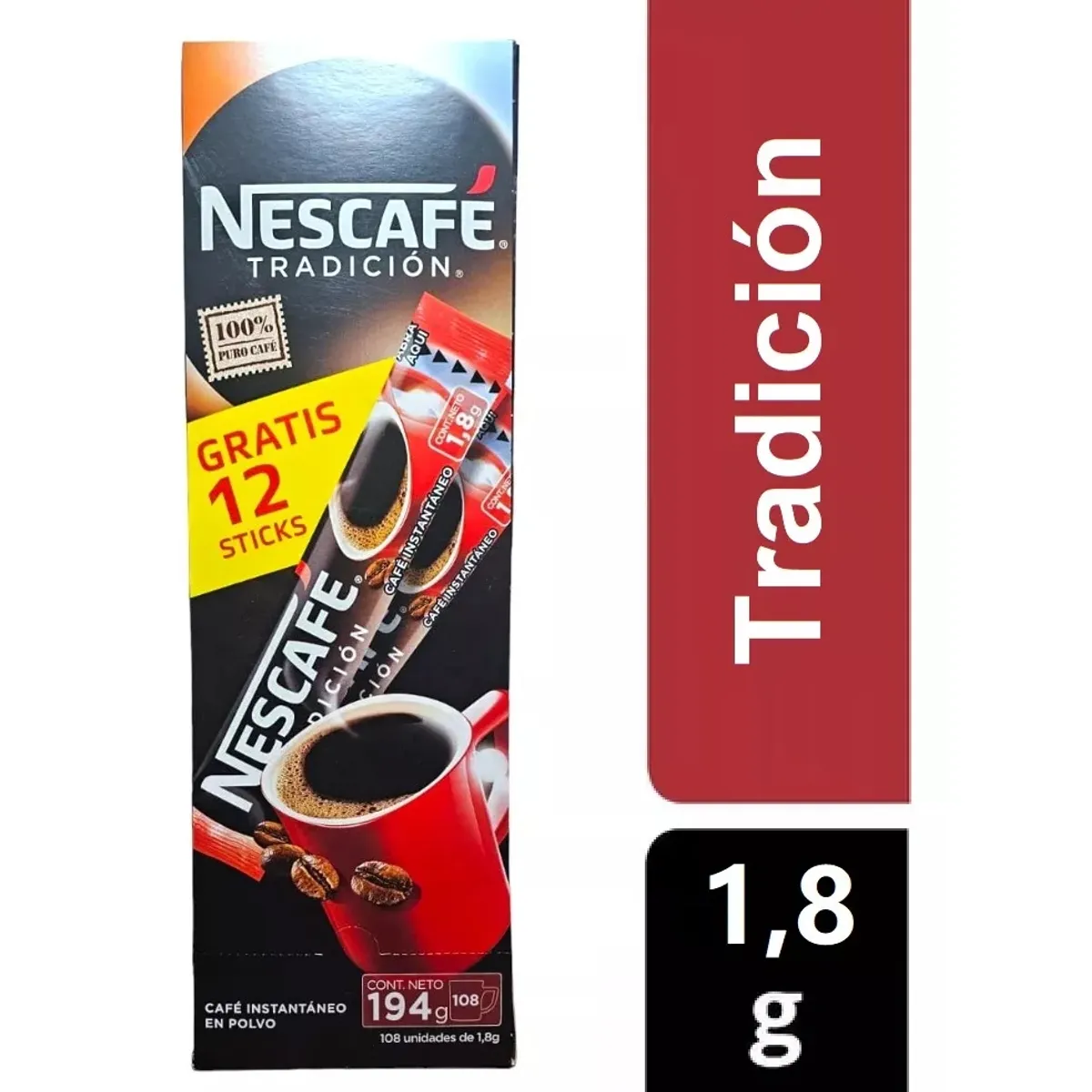 NESTLE - Cafe Nescafe Stick Sachet 108 Unidades de 1.8 Gr