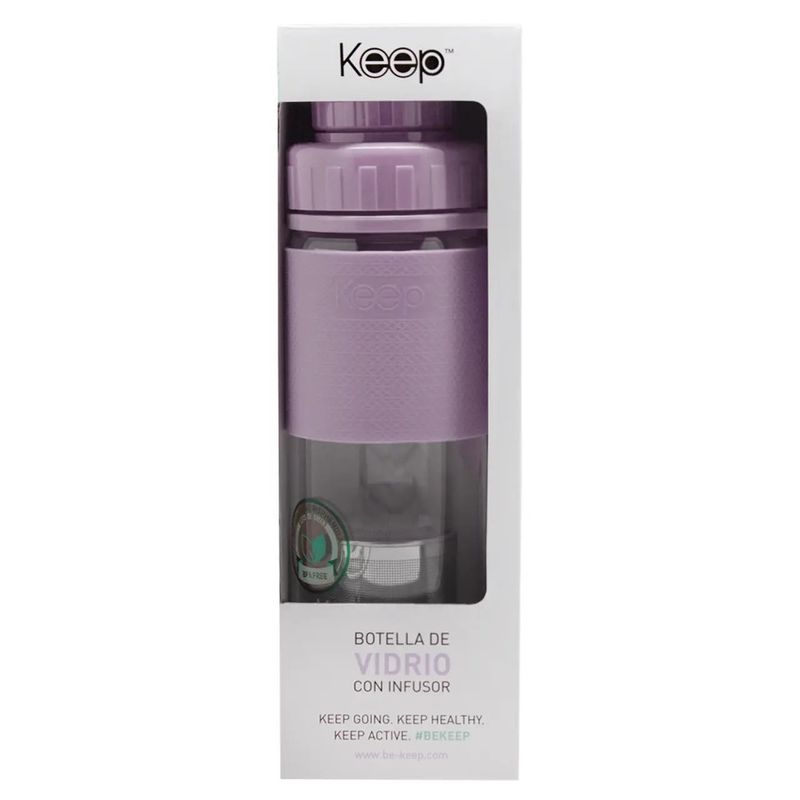 KEEP - BOTELLA DE VIDRIO 410 CC KEEP TÉ INFUSIÓN + FUNDA COLOR MORADO