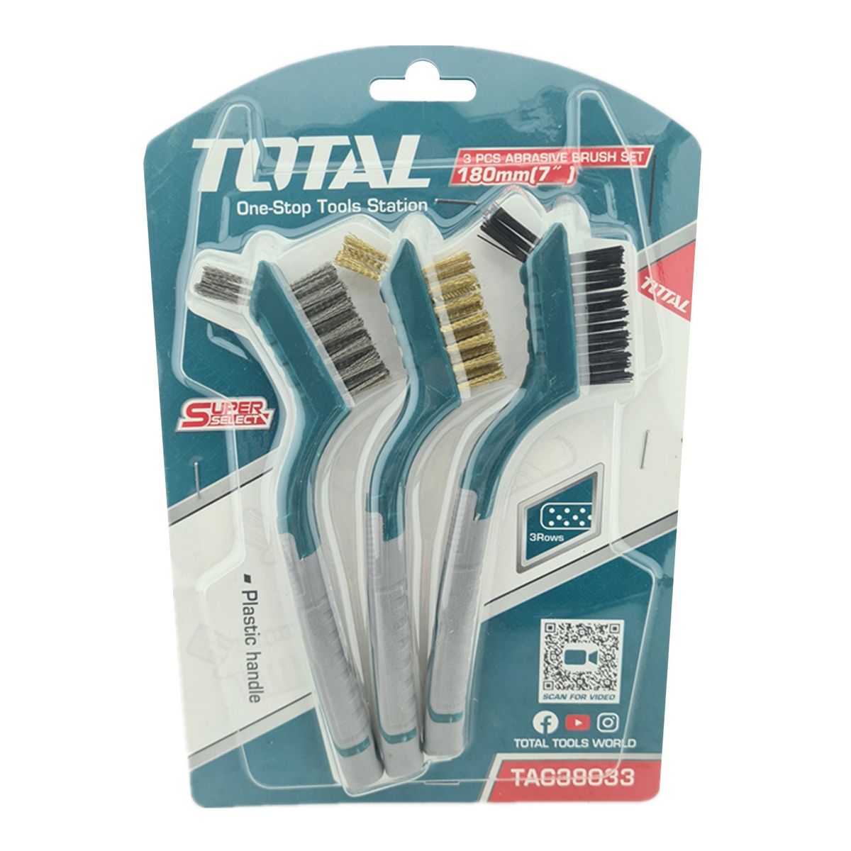 TOTAL TOOLS - Juego De Mini Escobillas Cepillos 180mm 3 Piezas Total