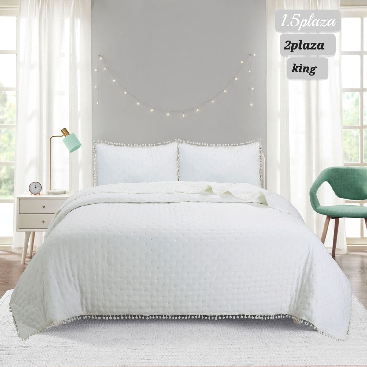 ANGELES DEL HOGAR - Cubrecama Quilt de Algodón con Pompón king