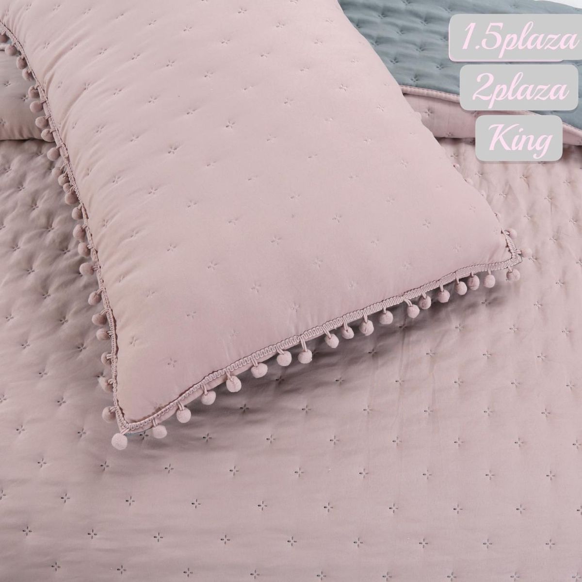 ANGELES DEL HOGAR - Cubrecama Quilt de Algodón con Pompón Plaza y Media