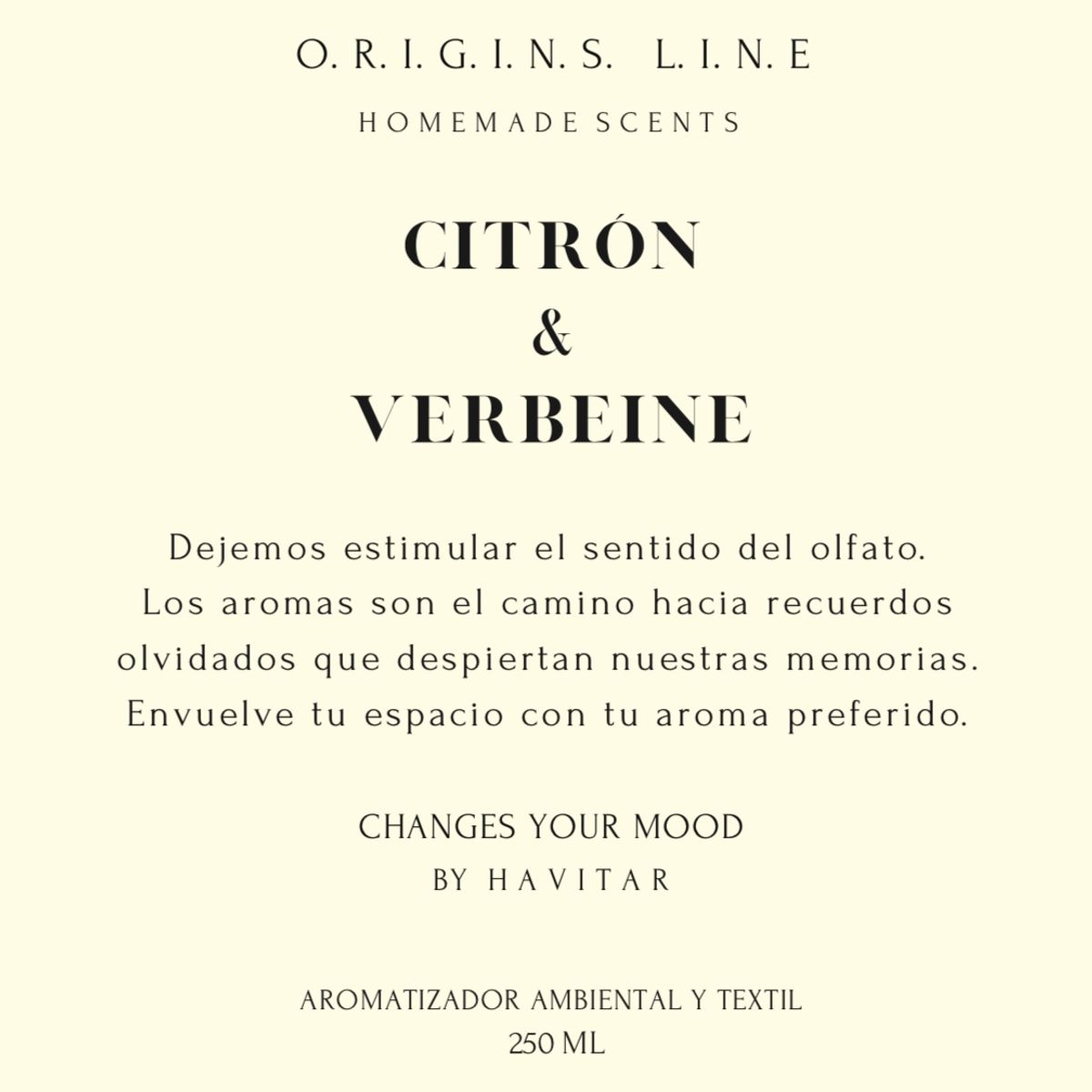 HAVITAR - Aromatizador Ambiental y Textil PET 250 ML Citrón & Verbeine