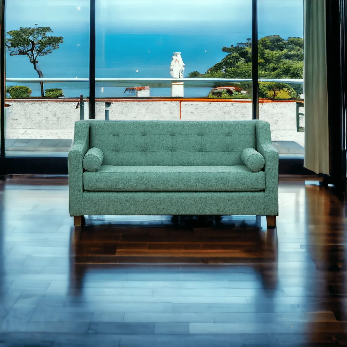 MUEBLES AMERICA - Sofá Eliff 3 Cuerpos Lino Verde Agua