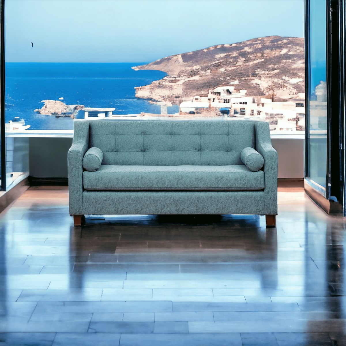 MUEBLES AMERICA - Sofá Eliff 3 Cuerpos Lino Azul Claro