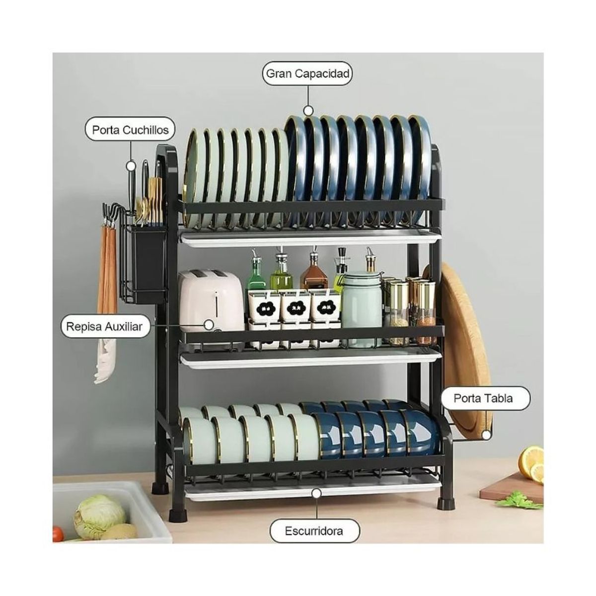 GENERICO - Secador Escurridor De Loza Platos 3 Niveles Acero Inoxidable