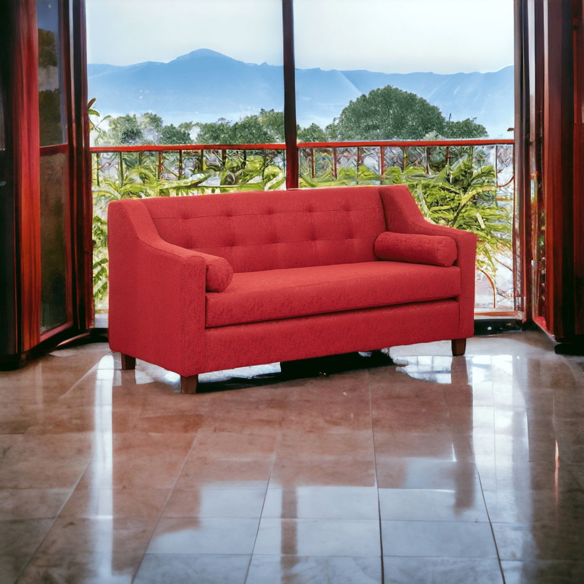 MUEBLES AMERICA - Sofá Eliff 3 Cuerpos Lino Burdeo